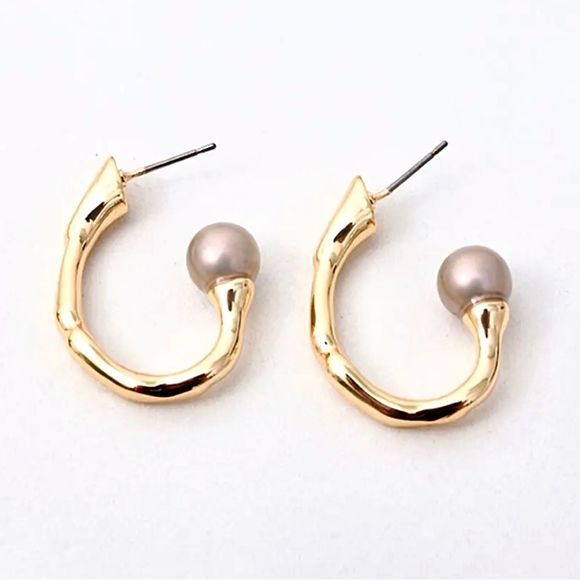 ALEXIS BITTAR Pearl Capped Twisted Gold Open Hoop Post Earrings - MSRP $195 - Picture 12 of 14